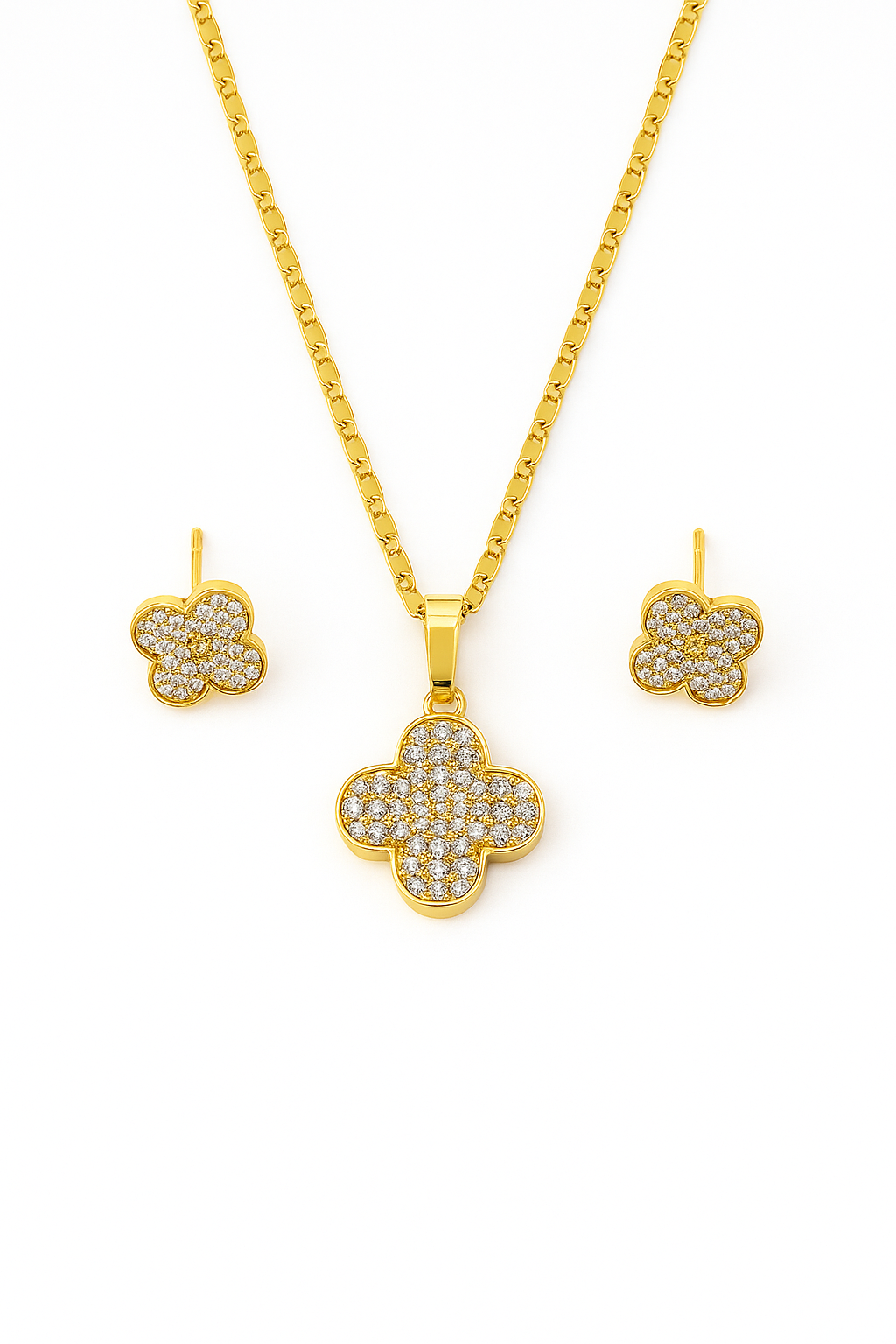 Studded Clover Necklace Set