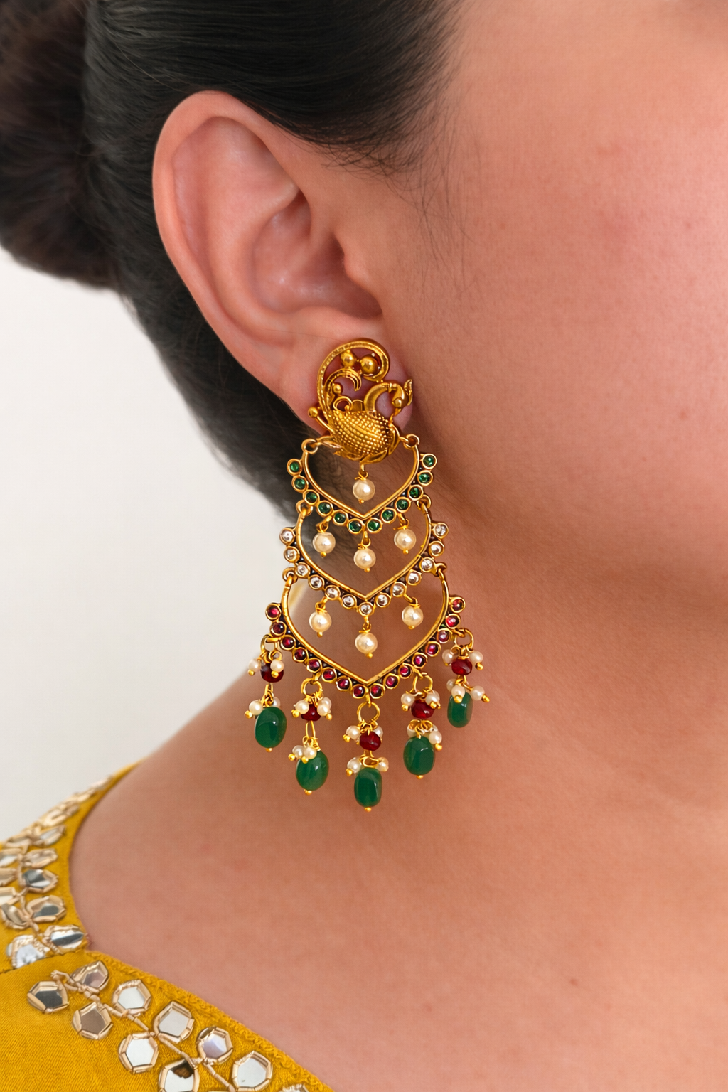 Antique Gold Peacock Chandbali Earrings