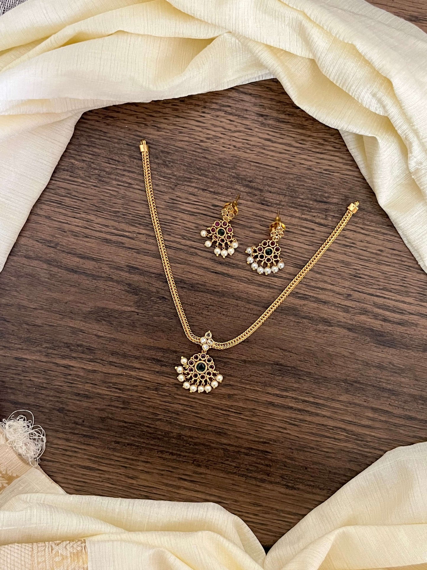 Minimal Attigai Necklace Set with Earrings | Affordable South Indian Temple Jewelry | Daily & Festive Wear