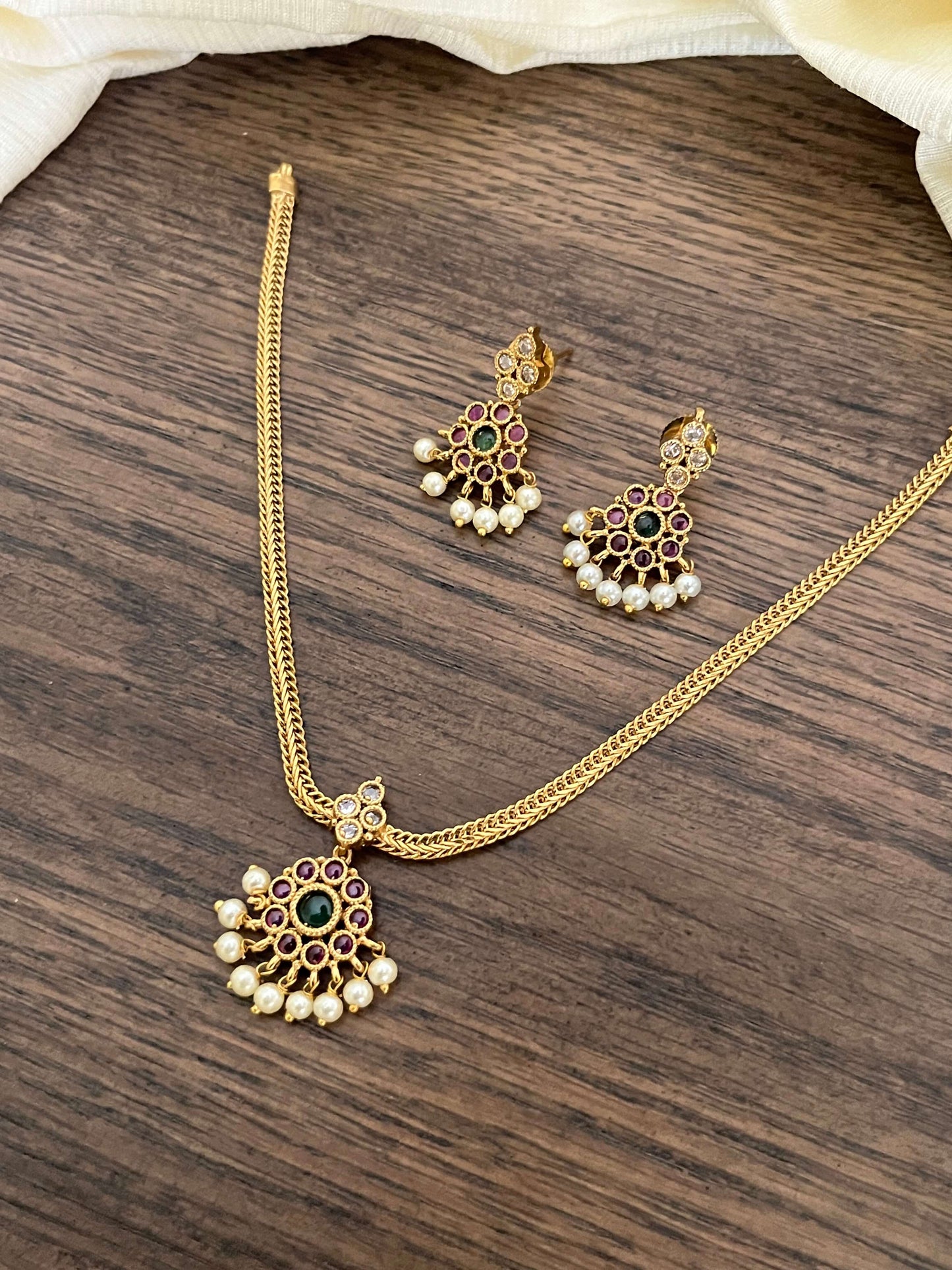 Minimal Attigai Necklace Set with Earrings | Affordable South Indian Temple Jewelry | Daily & Festive Wear