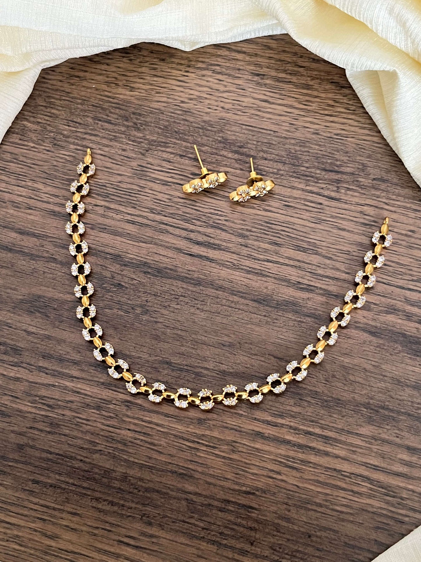 Diamond Lookalike Sleek Necklace Set with Earrings | Budget-Friendly Jewellery