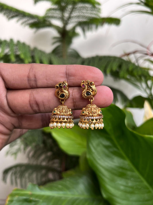 Nakshi Peacock Motif Jhumka Earrings