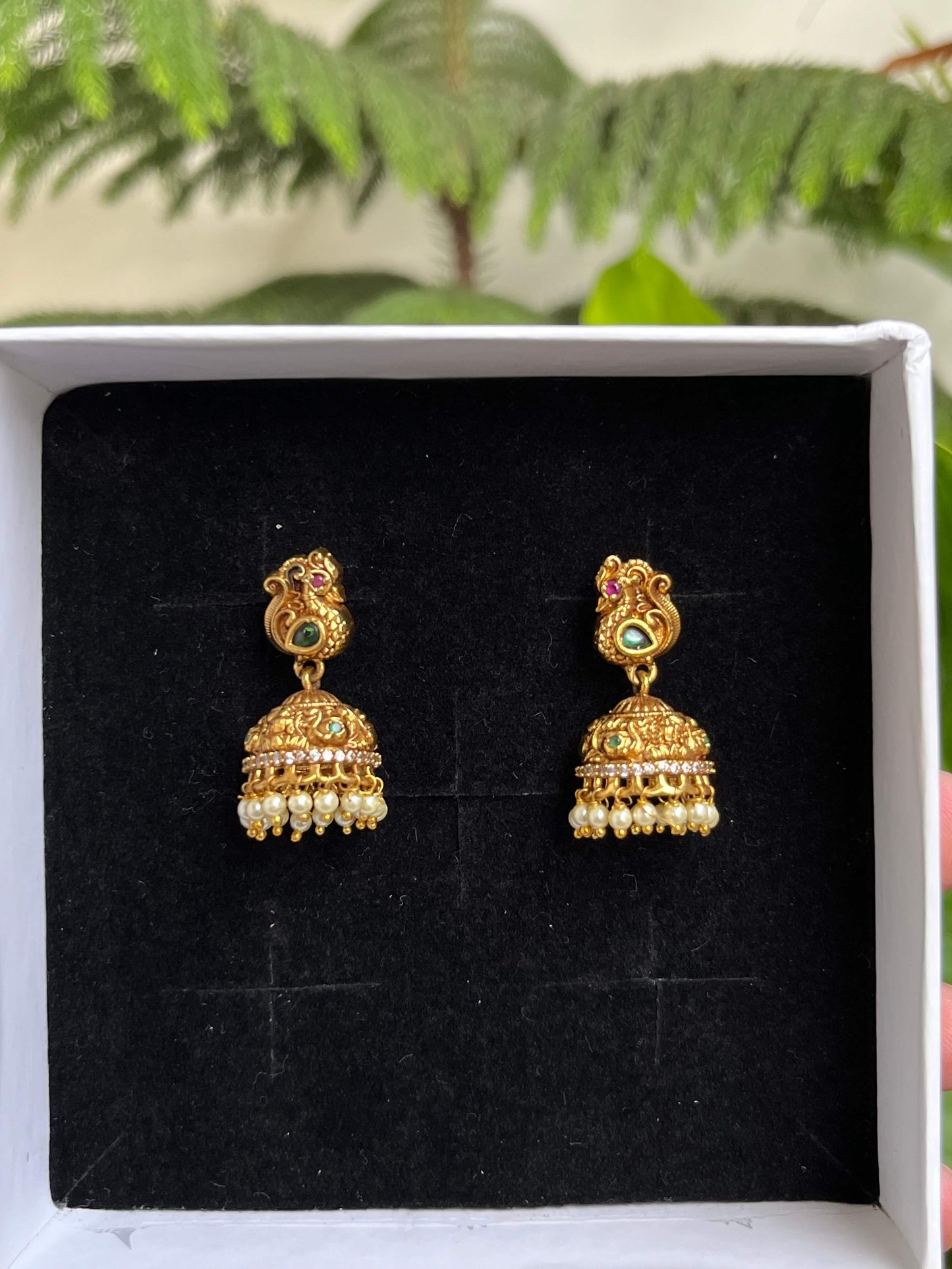 Nakshi Peacock Motif Jhumka Earrings