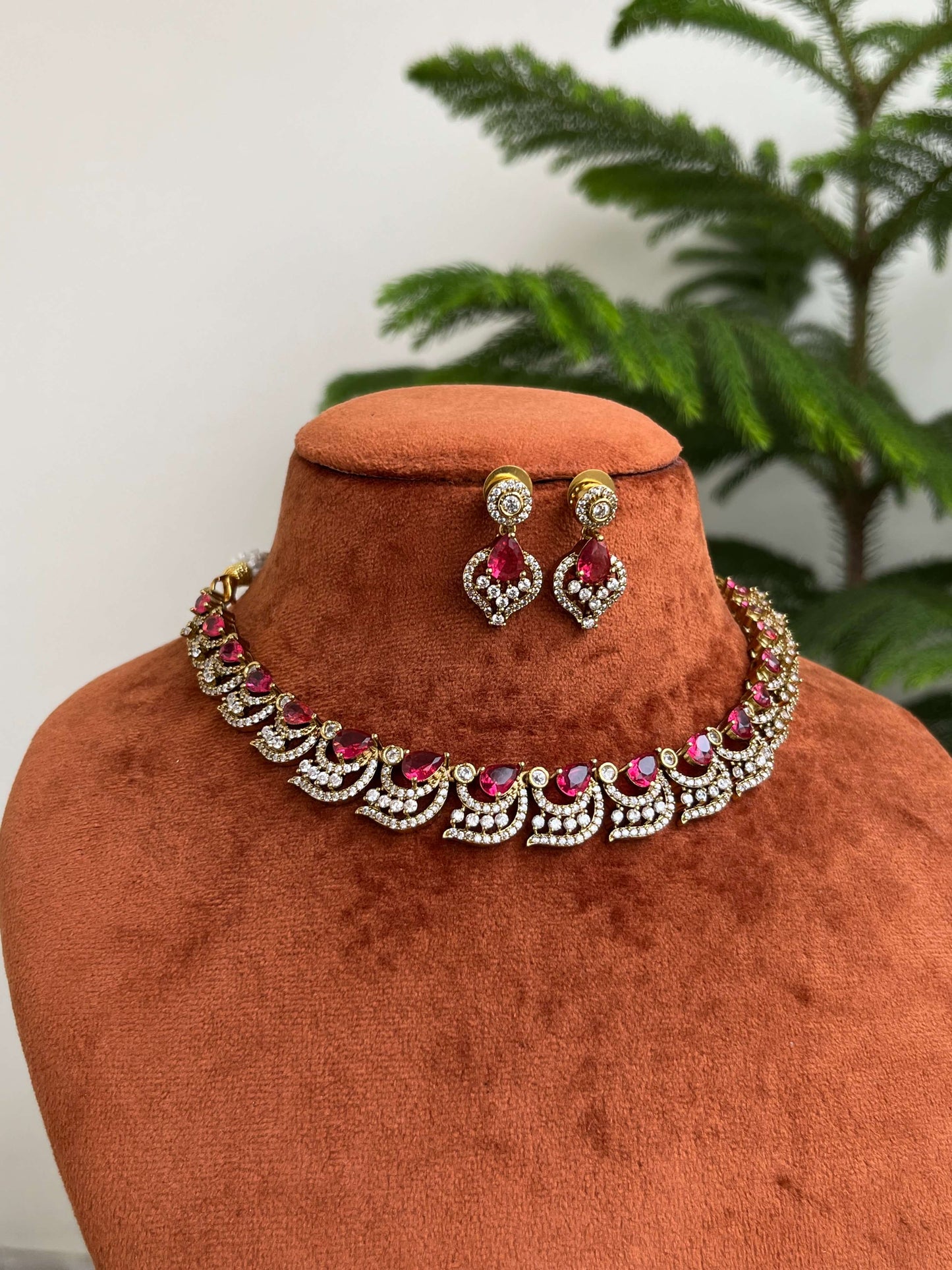 CZ Necklace Set with Earrings | American Diamond Jewellery