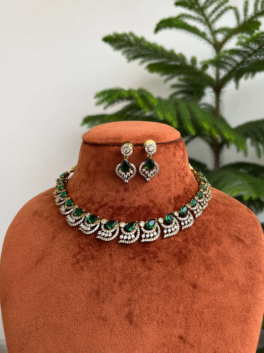 CZ Necklace Set with Earrings | American Diamond Jewellery
