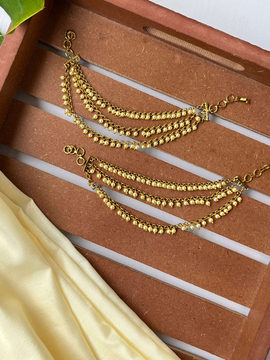 Classic 3-Layer Pearls Ear Chain / Champa Saralu