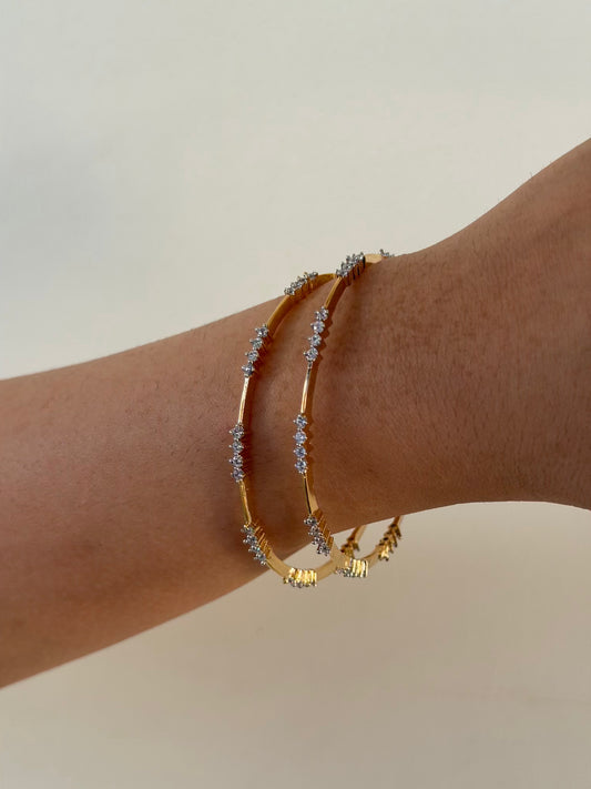 Floral Cluster Diamond-Look Slim Bangle Set