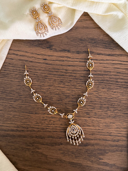 Diamond Look Intricate Choker Set | Traditional AD Stone Necklace with Teardrop Dangler Earrings