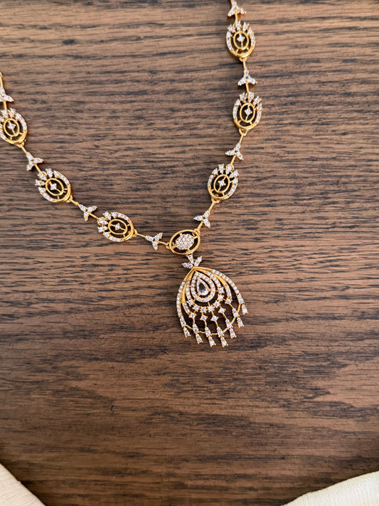 Diamond Look Intricate Choker Set | Traditional AD Stone Necklace with Teardrop Dangler Earrings