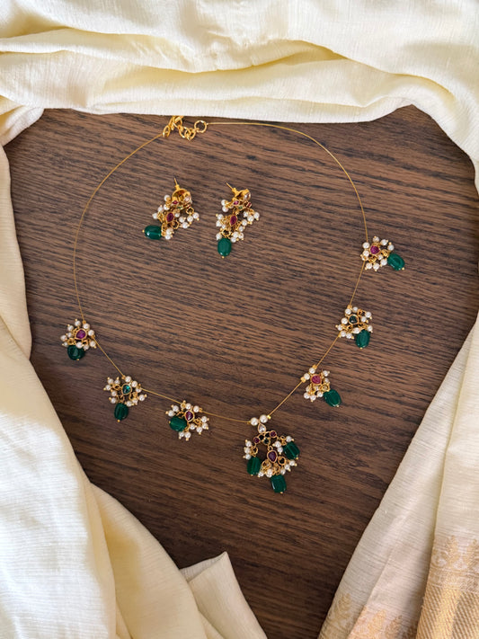 Minimal Kemp Stone Pendant Invisible Chain & Earrings