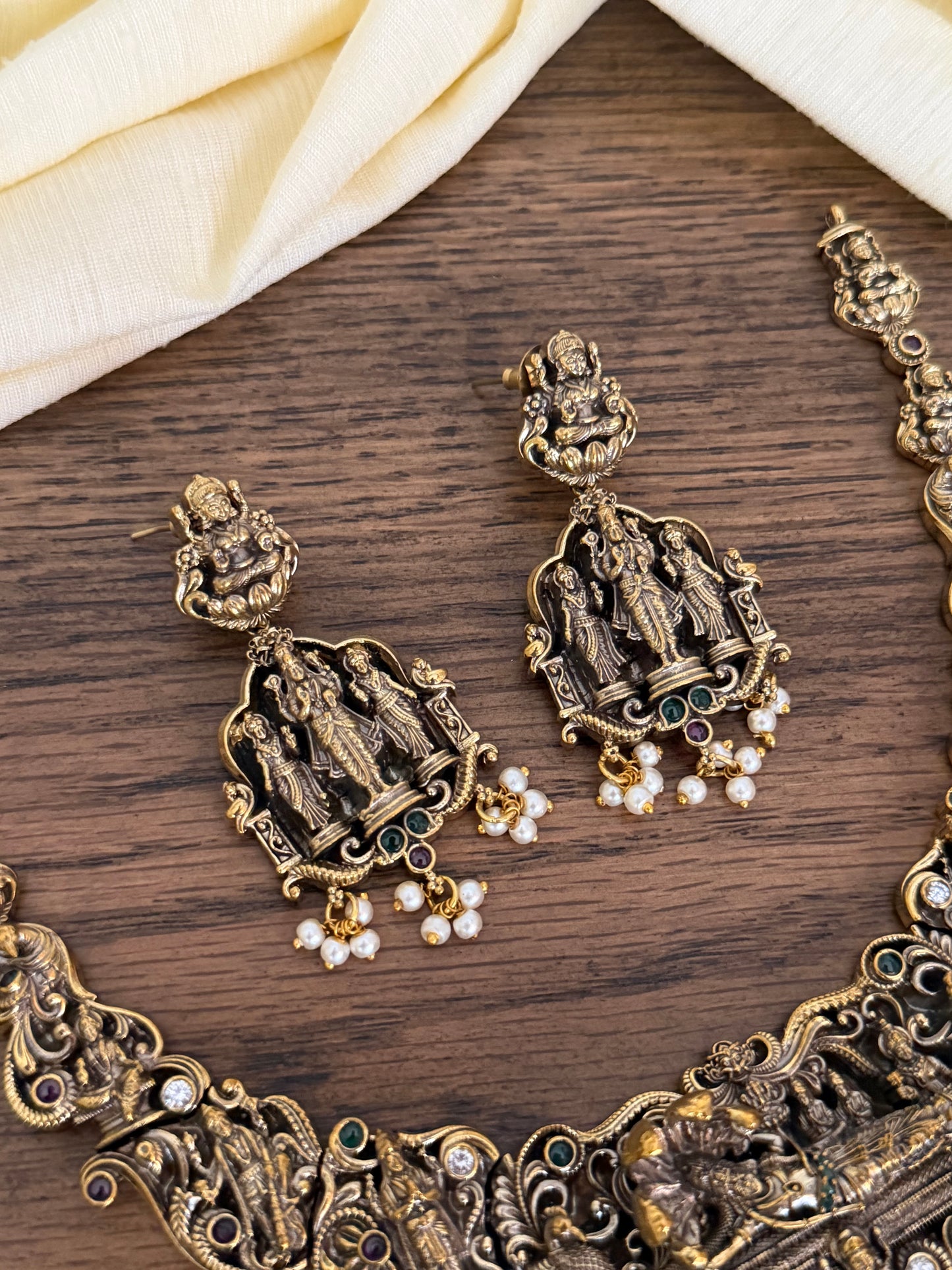 Statement Antique Black Polish Lord Vishnu Navratna Choker Set