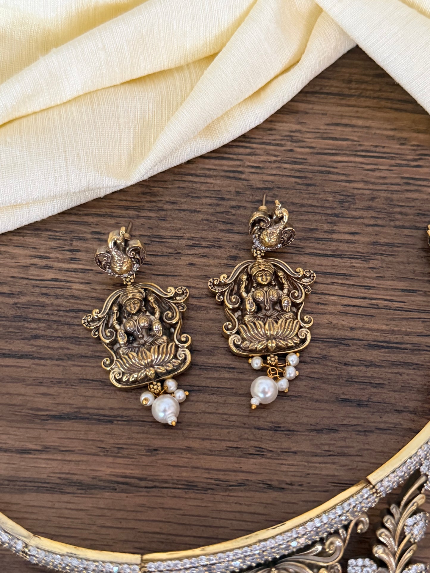 Antique Goddess Lakshmi Kanti Choker Set with AD Stones