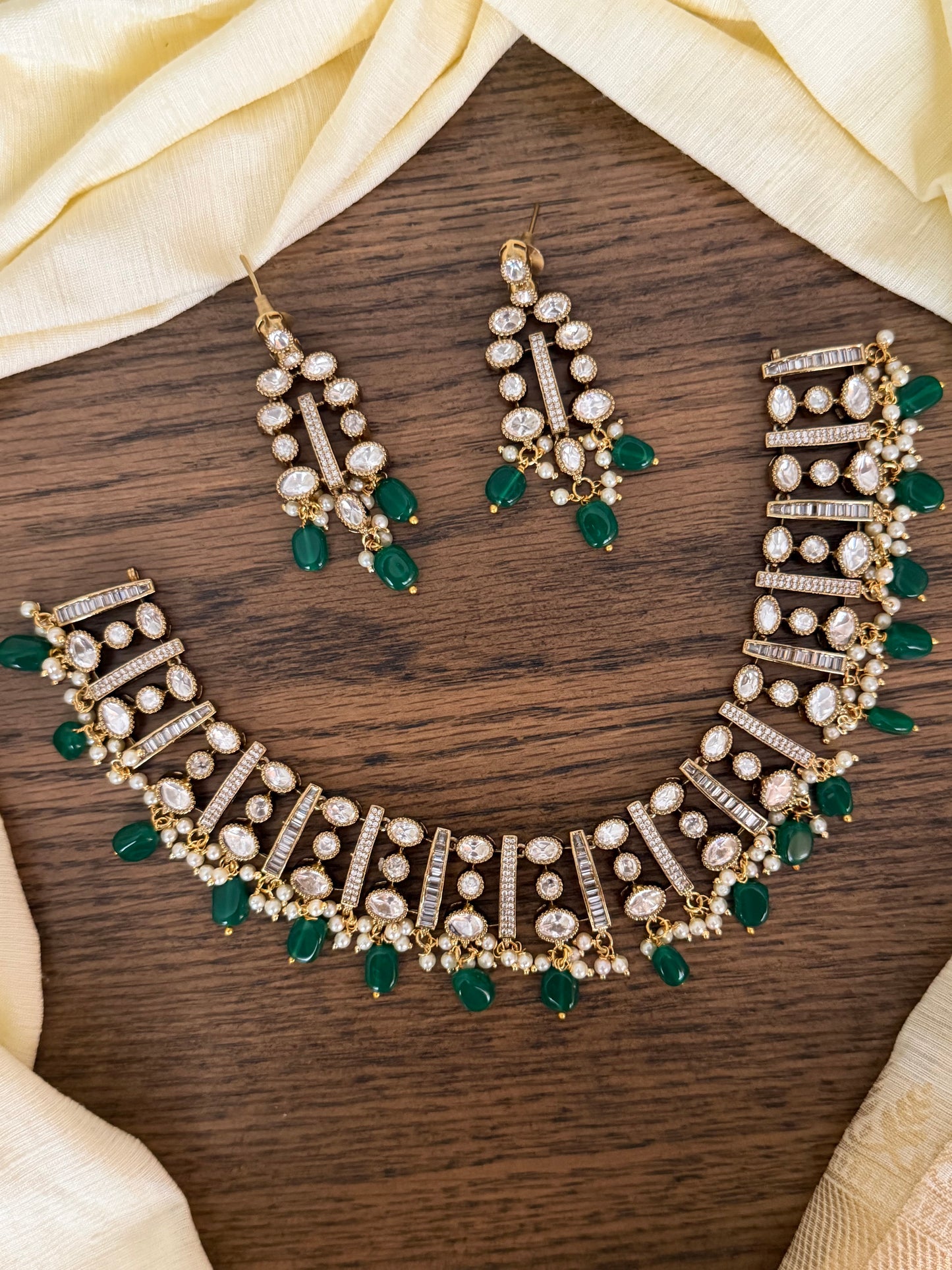 Victorian Moissanite Style High Neck Choker with Emerald Drops