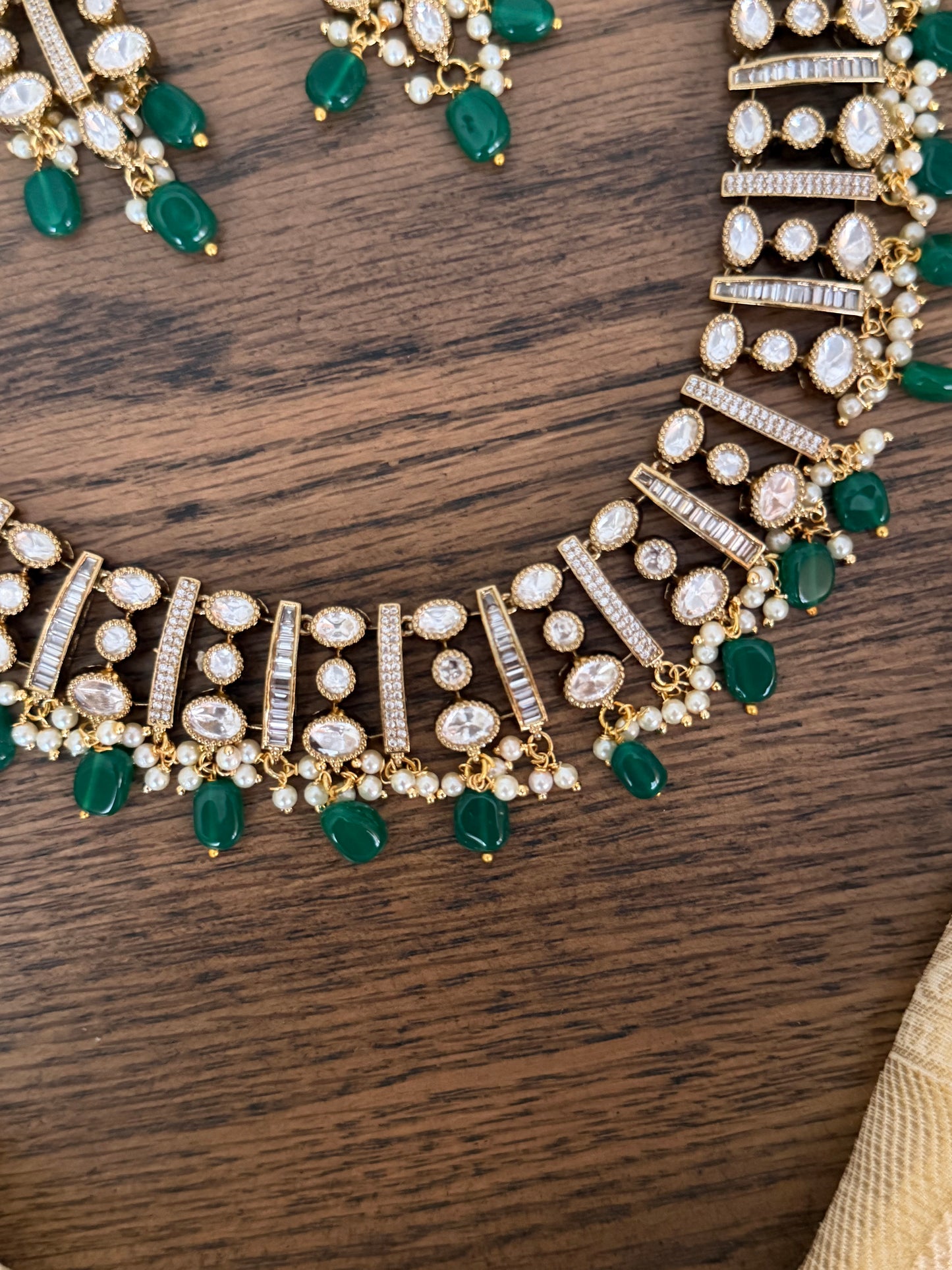 Victorian Moissanite Style High Neck Choker with Emerald Drops