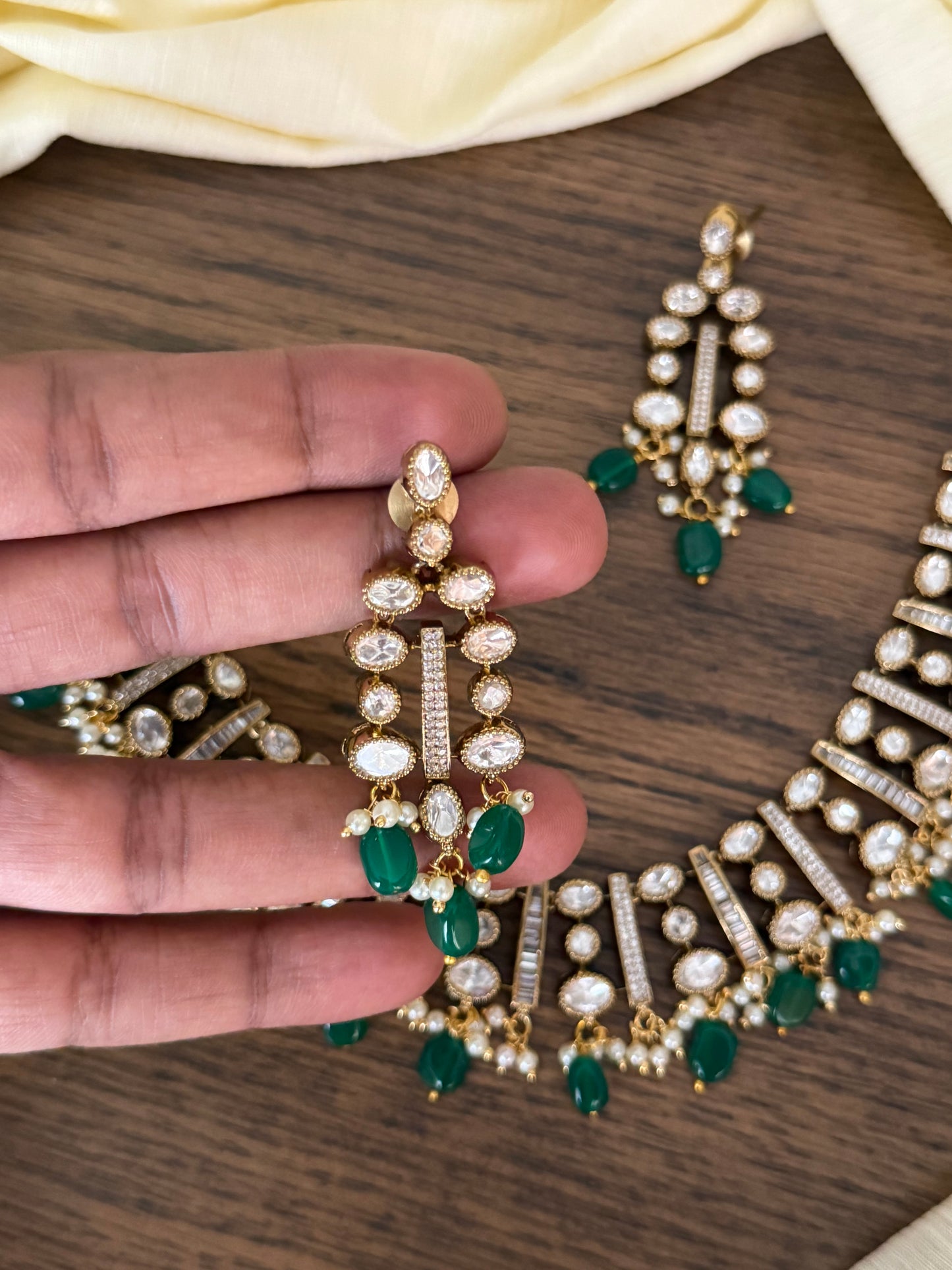 Victorian Moissanite Style High Neck Choker with Emerald Drops