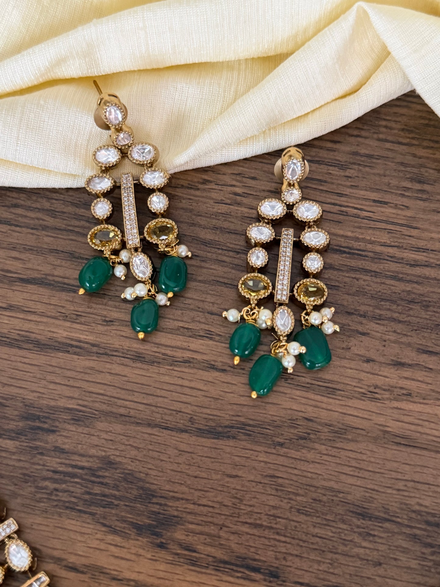 Victorian Moissanite Style High Neck Choker with Emerald Drops
