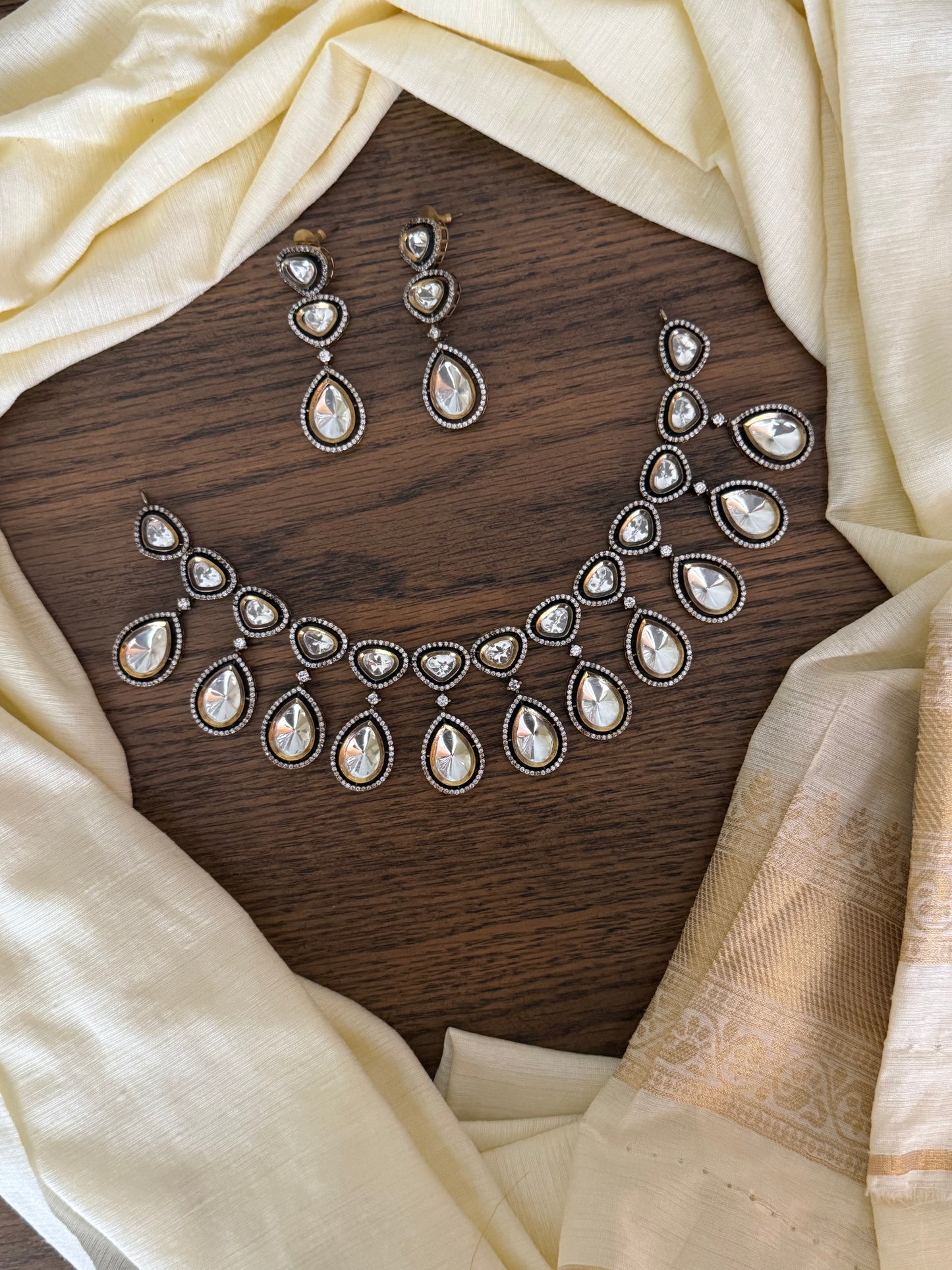 Rustic Polki Kundan Drop Choker Set (Antique Finish)