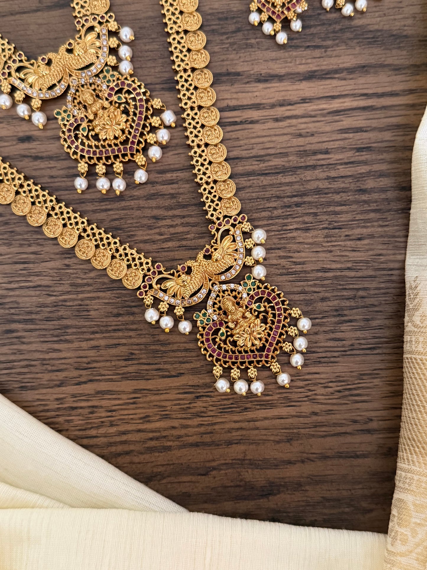 Traditional Matte Gold Lakshmi Haaram & Choker Combo Set with Maang Tika