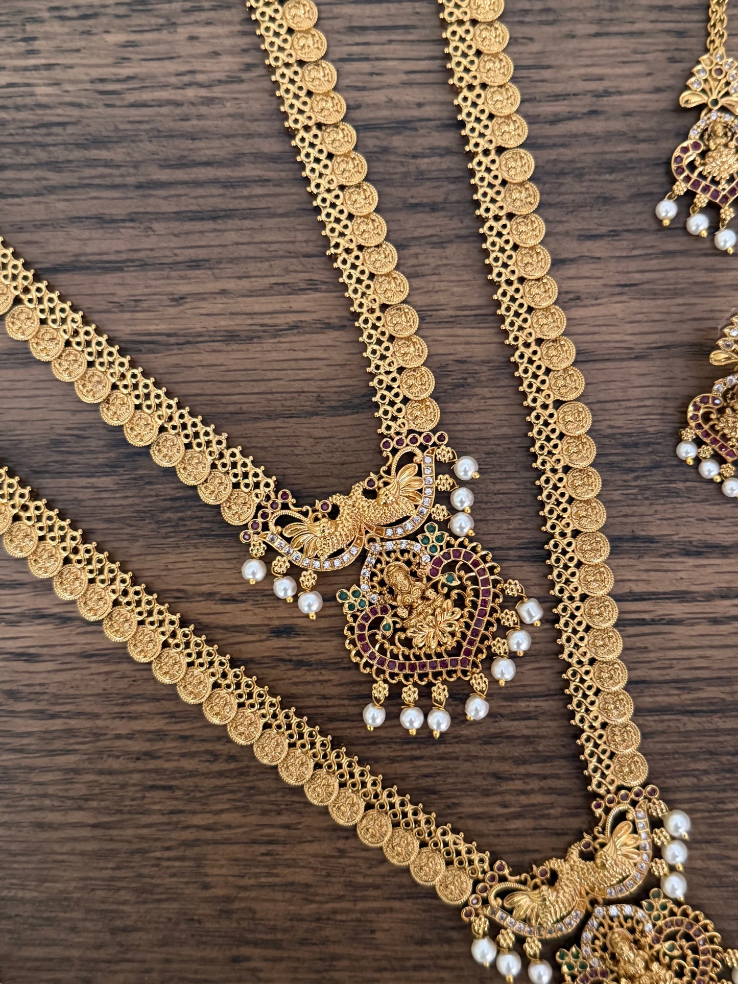 Traditional Matte Gold Lakshmi Haaram & Choker Combo Set with Maang Tika