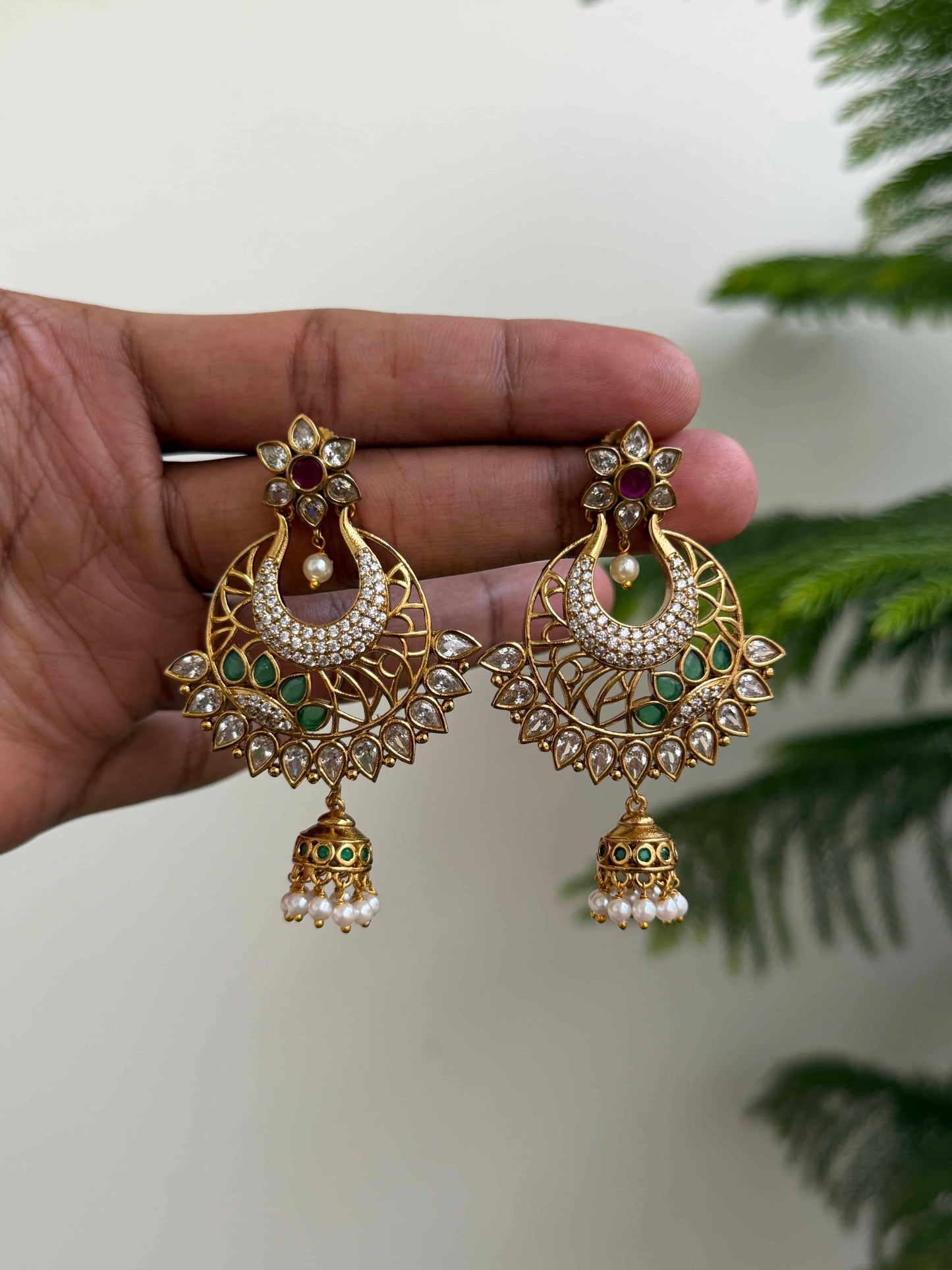 Asymmetric Chaandbali Jhumka Earrings