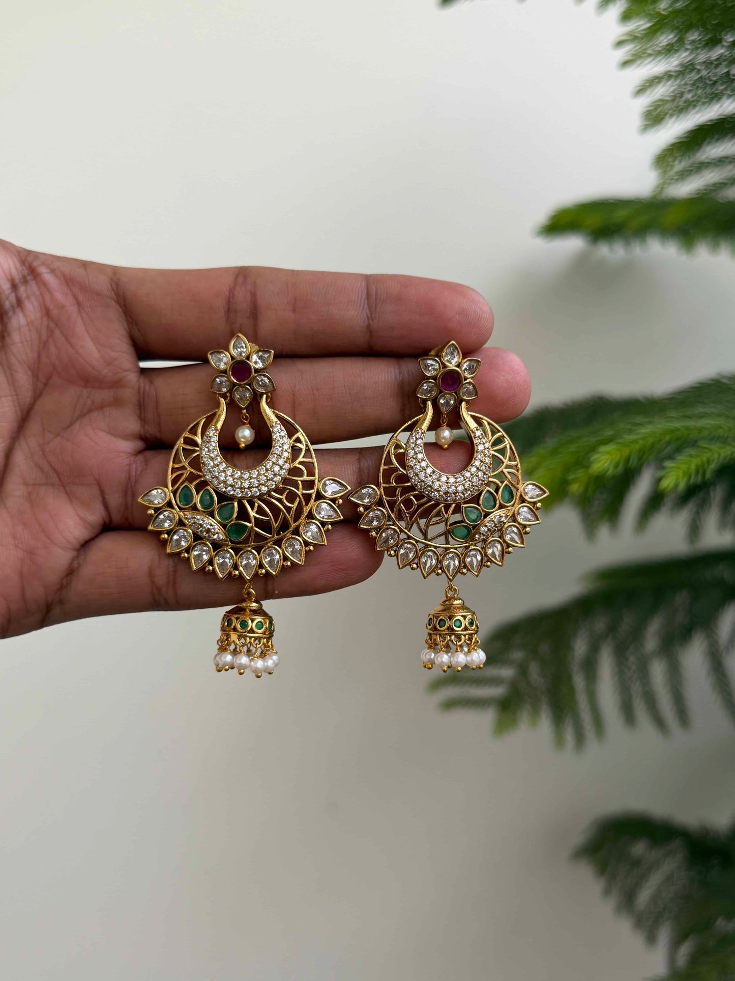Asymmetric Chaandbali Jhumka Earrings