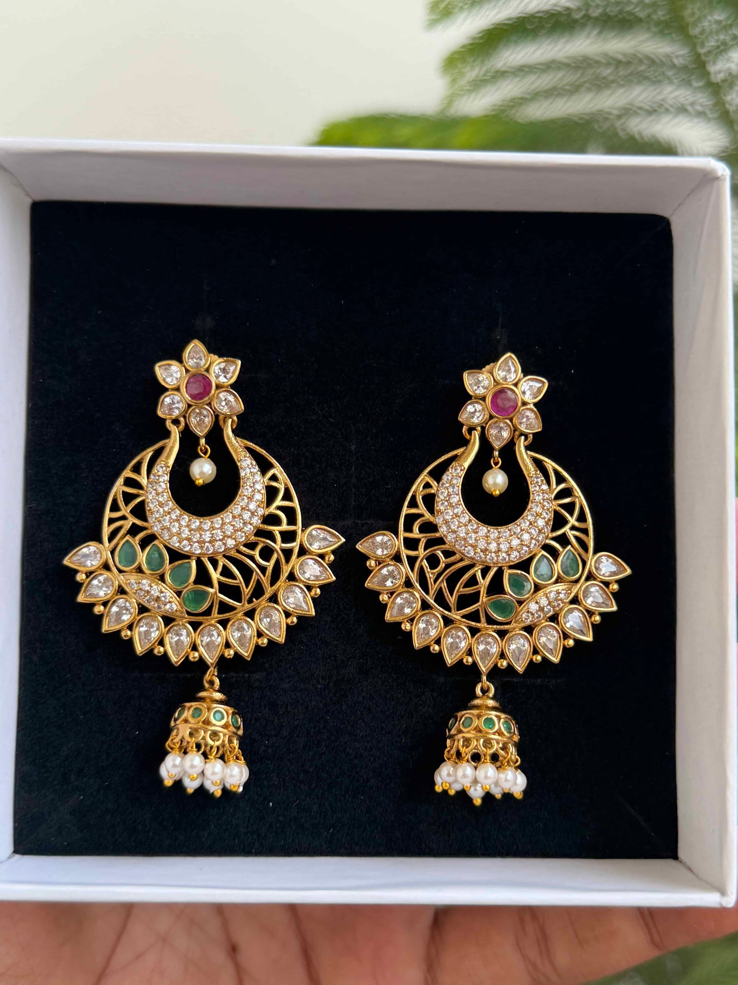 Asymmetric Chaandbali Jhumka Earrings