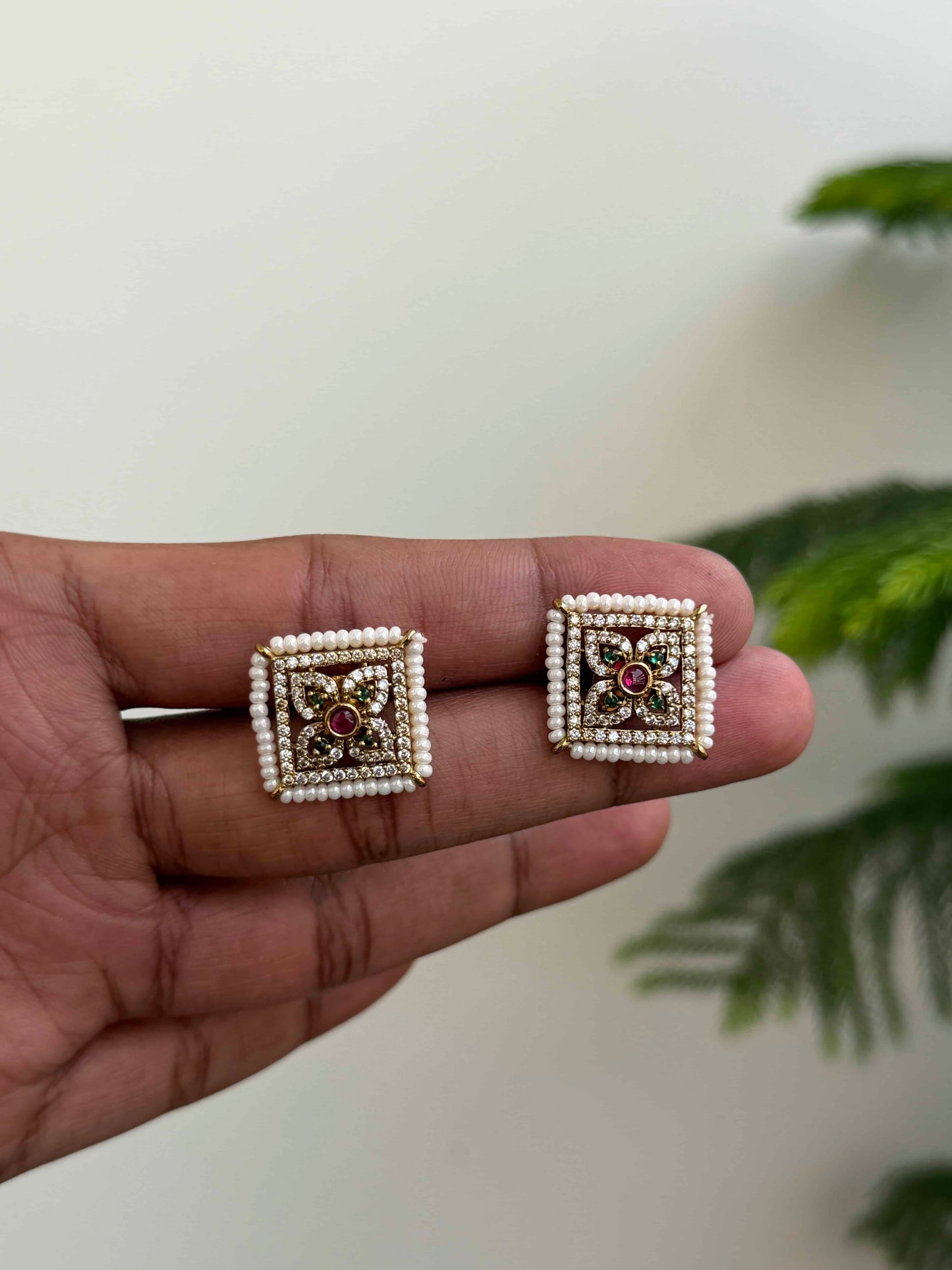 Elegant Square Kemp Pearl Studs