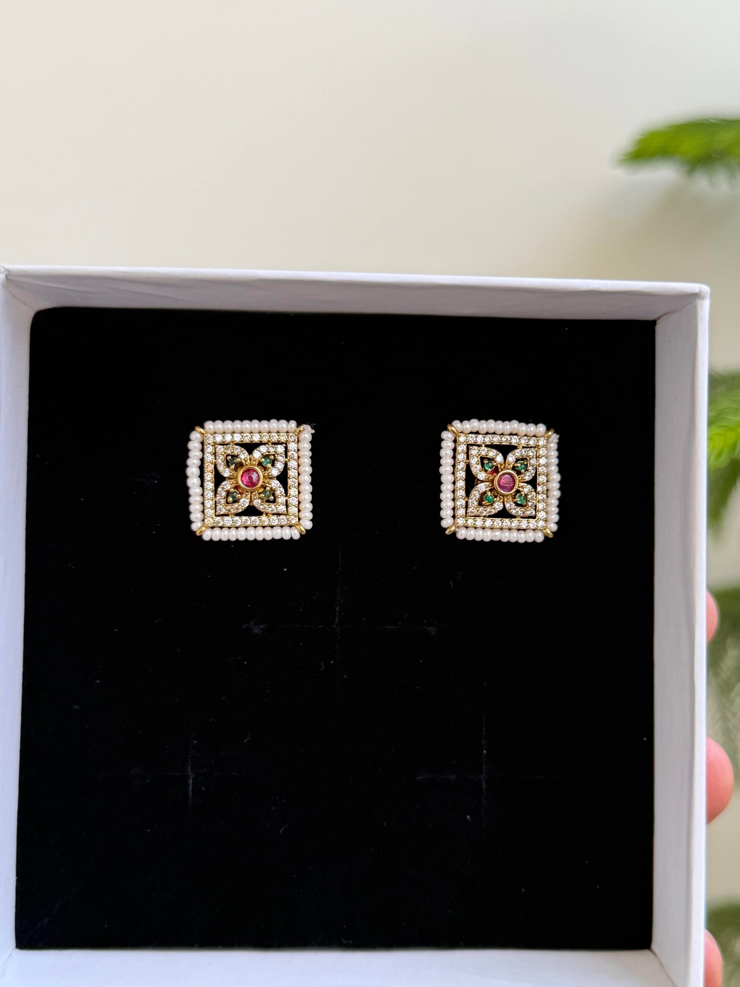 Elegant Square Kemp Pearl Studs
