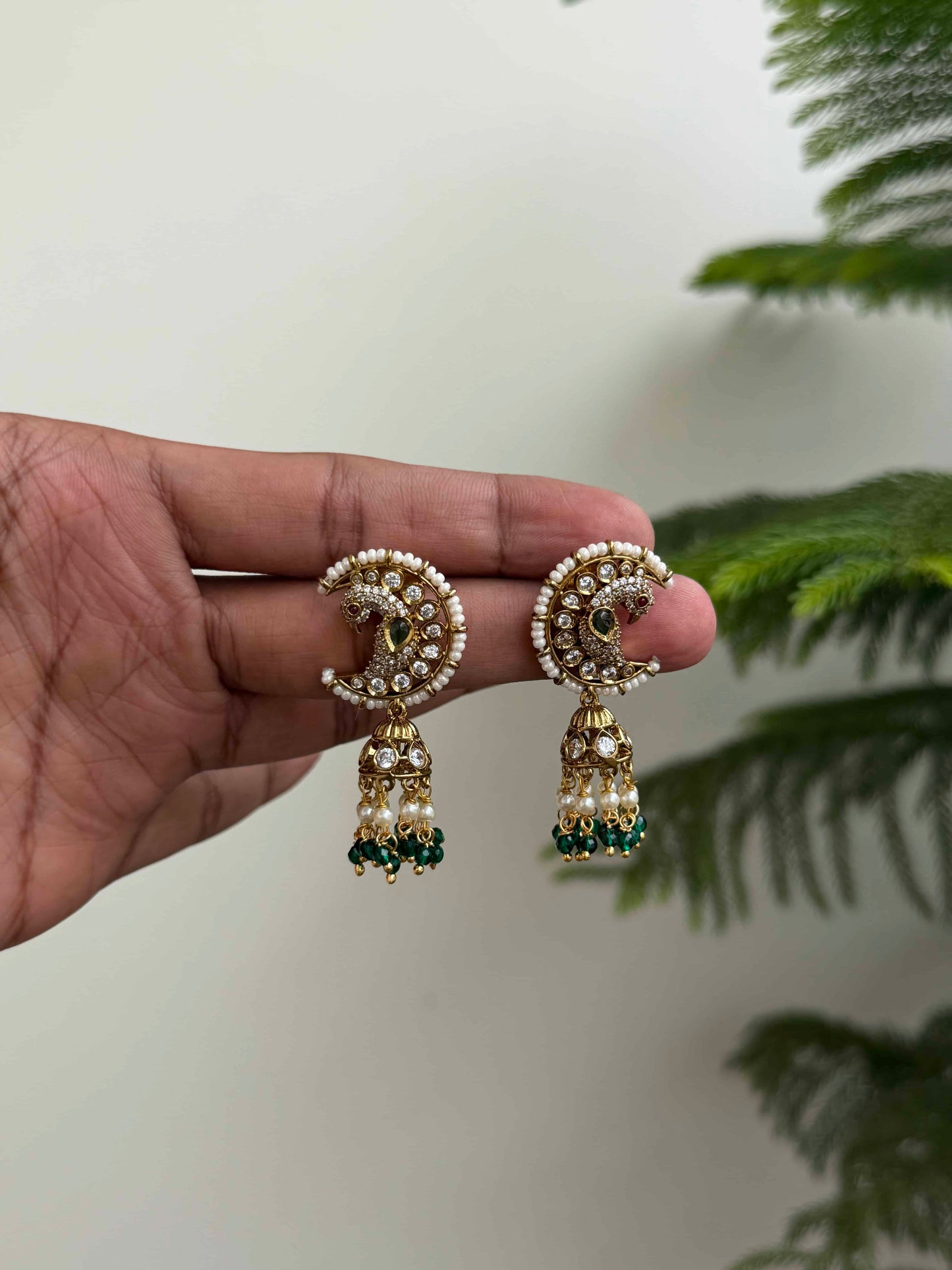 Moon Shaped Peacock Jhumka Earrings