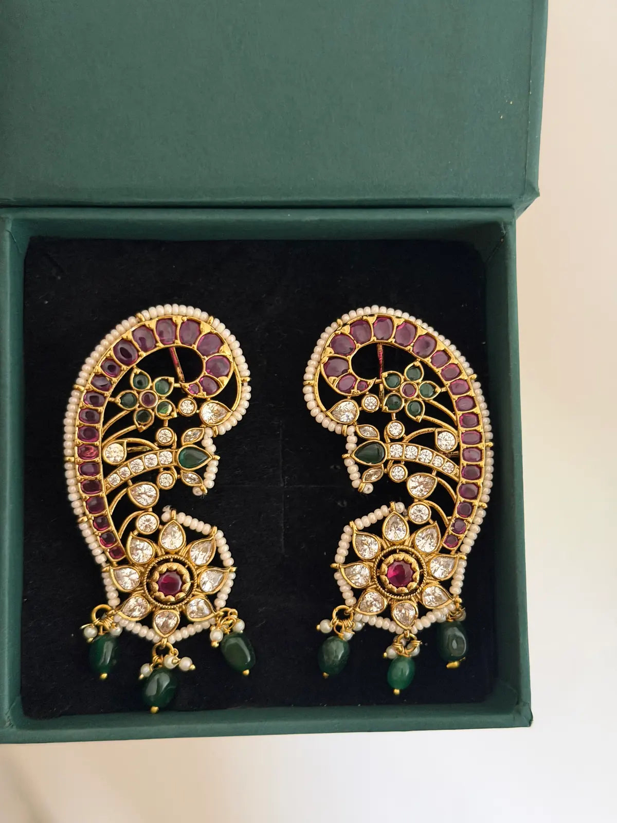 Paisley Ear Cuff with Emerald Drops