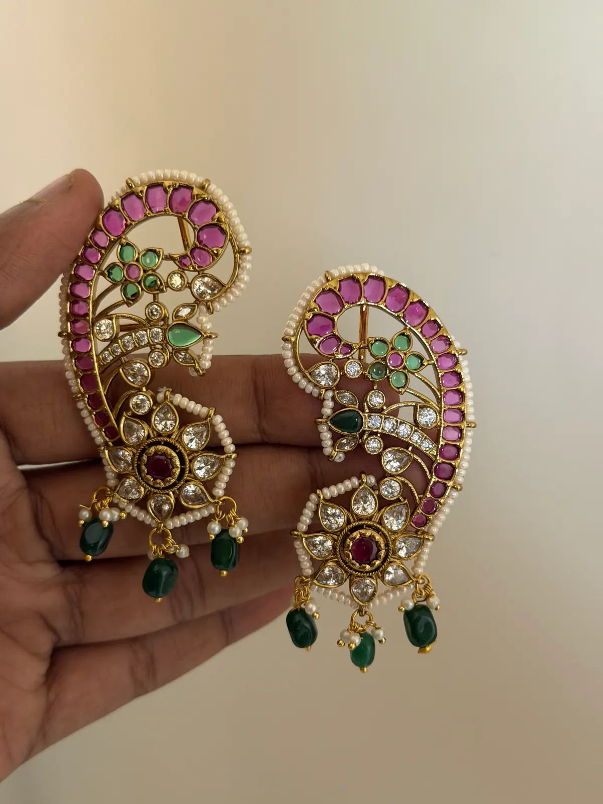 Paisley Ear Cuff with Emerald Drops