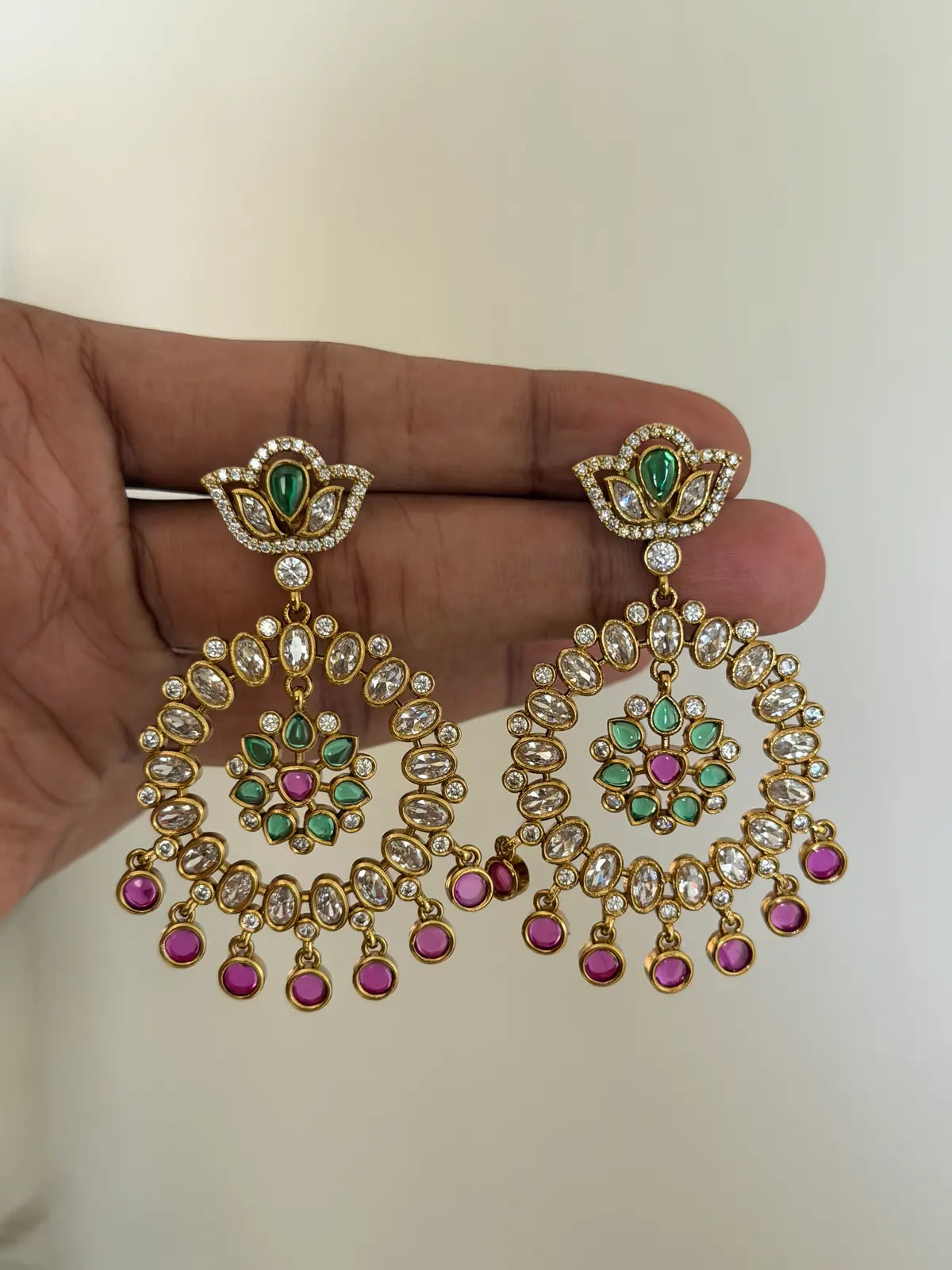 Kemp Stone Chandbali with Ruby Drops