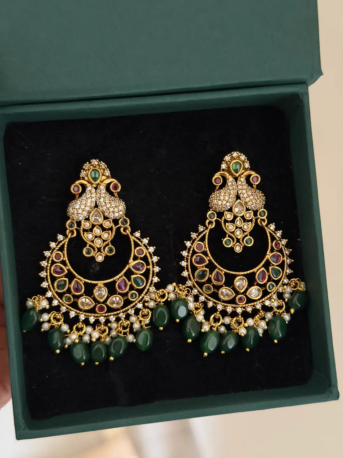 Peacock Chandbali with Emerald Drops