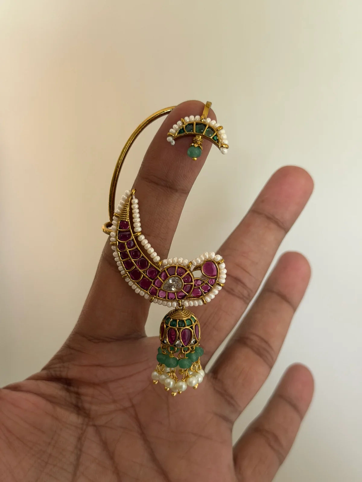 Crescent Ear Cuff with Jhumka & Bugadi