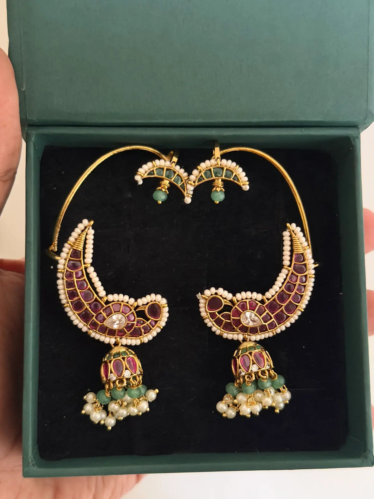 Crescent Ear Cuff with Jhumka & Bugadi