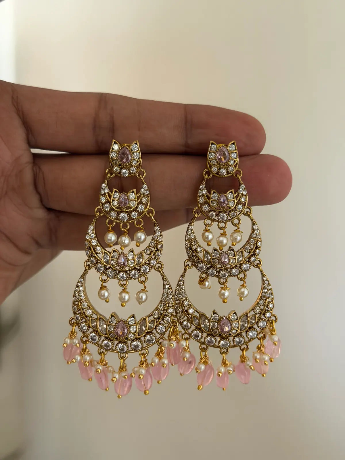 Triple-Tier Chandbali with Green Drops