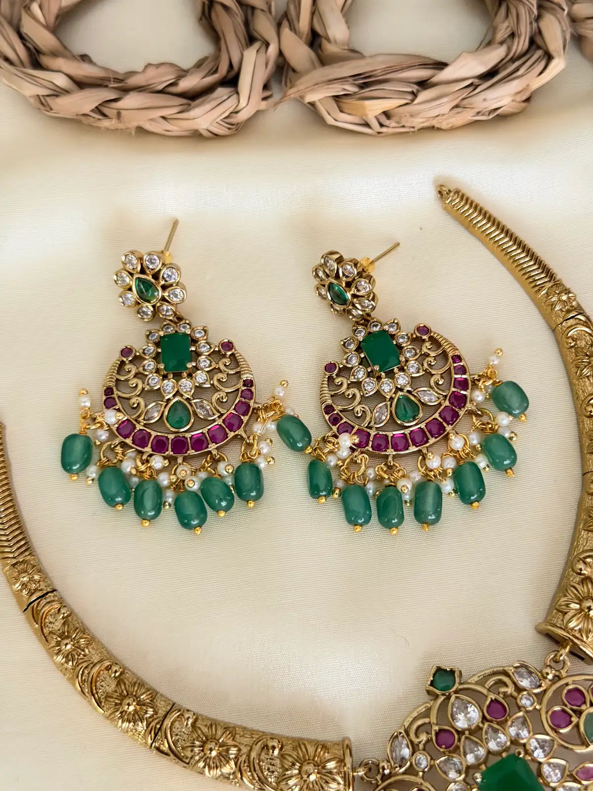 Emerald & Ruby Kanti Necklace Set