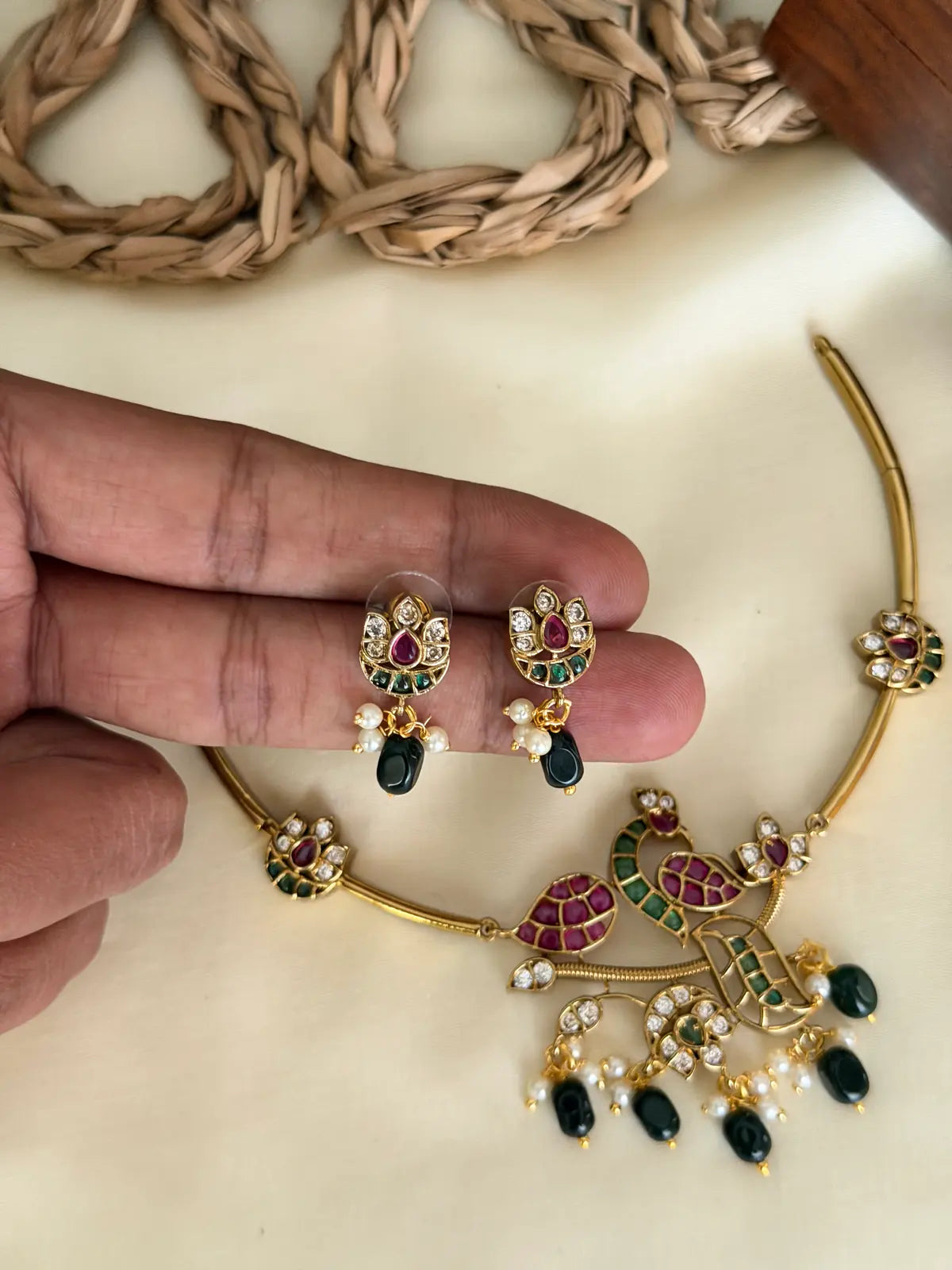 Peacock Motif Kanti Necklace Set