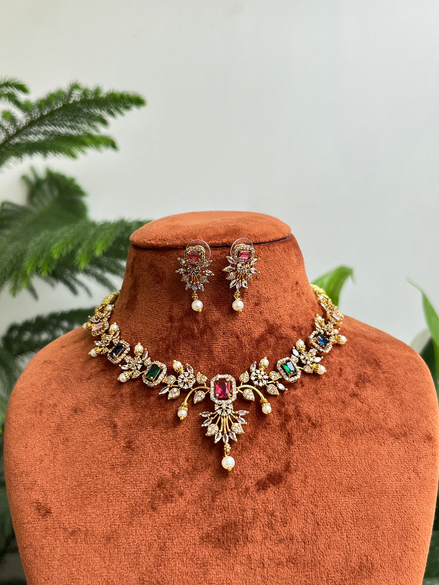 Floral Vine Necklace – Pearl Motifs & AD – Glam Saree / Lehenga Set 12