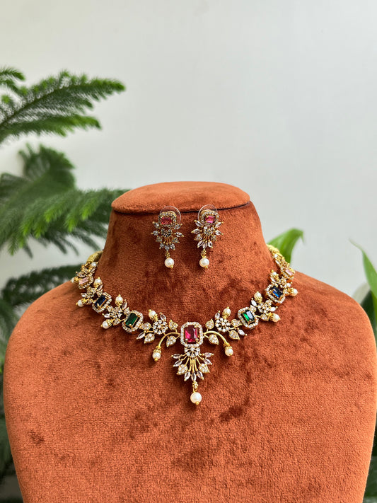 Floral Vine Necklace – Pearl Motifs & AD – Glam Saree / Lehenga Set 12