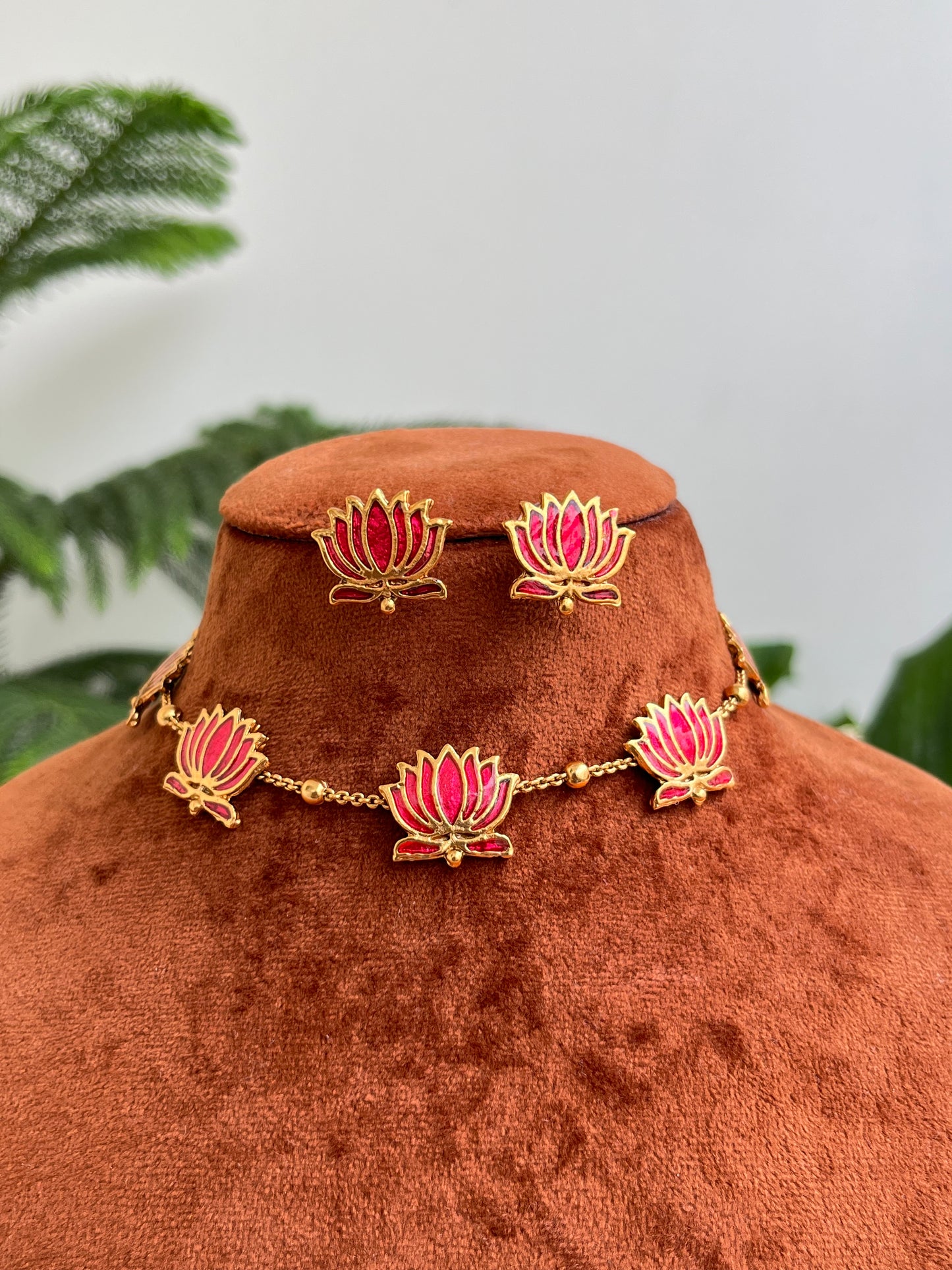 Lotus Necklace Set – Manju Warrier Inspired – Pink / Multicolor – Choker or Short Wear