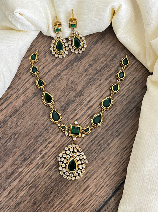 Jyothika Inspired Emerald Green Necklace – Elegant Short Set for Sarees – Budget Wedding Look