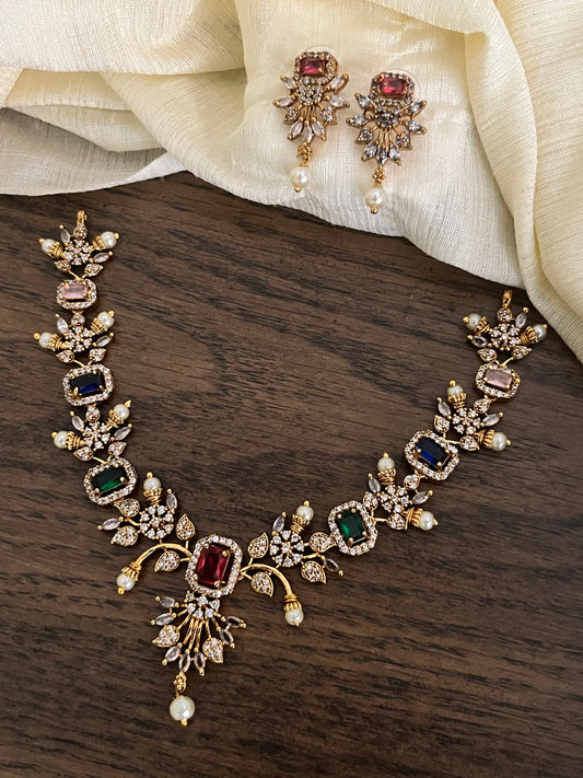 Floral Vine Necklace – Pearl Motifs & AD – Glam Saree / Lehenga Set 12