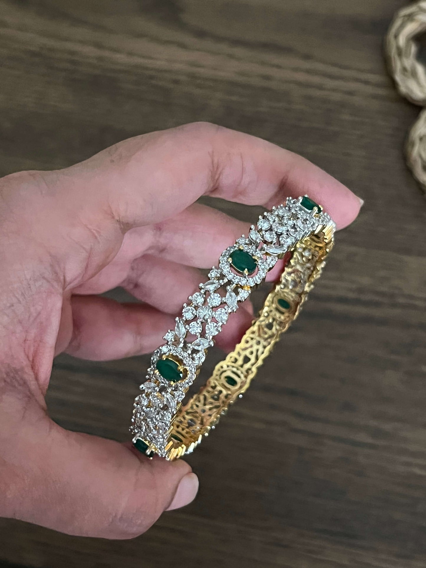 Premium Green Stone AD Bangles – Gold Finish