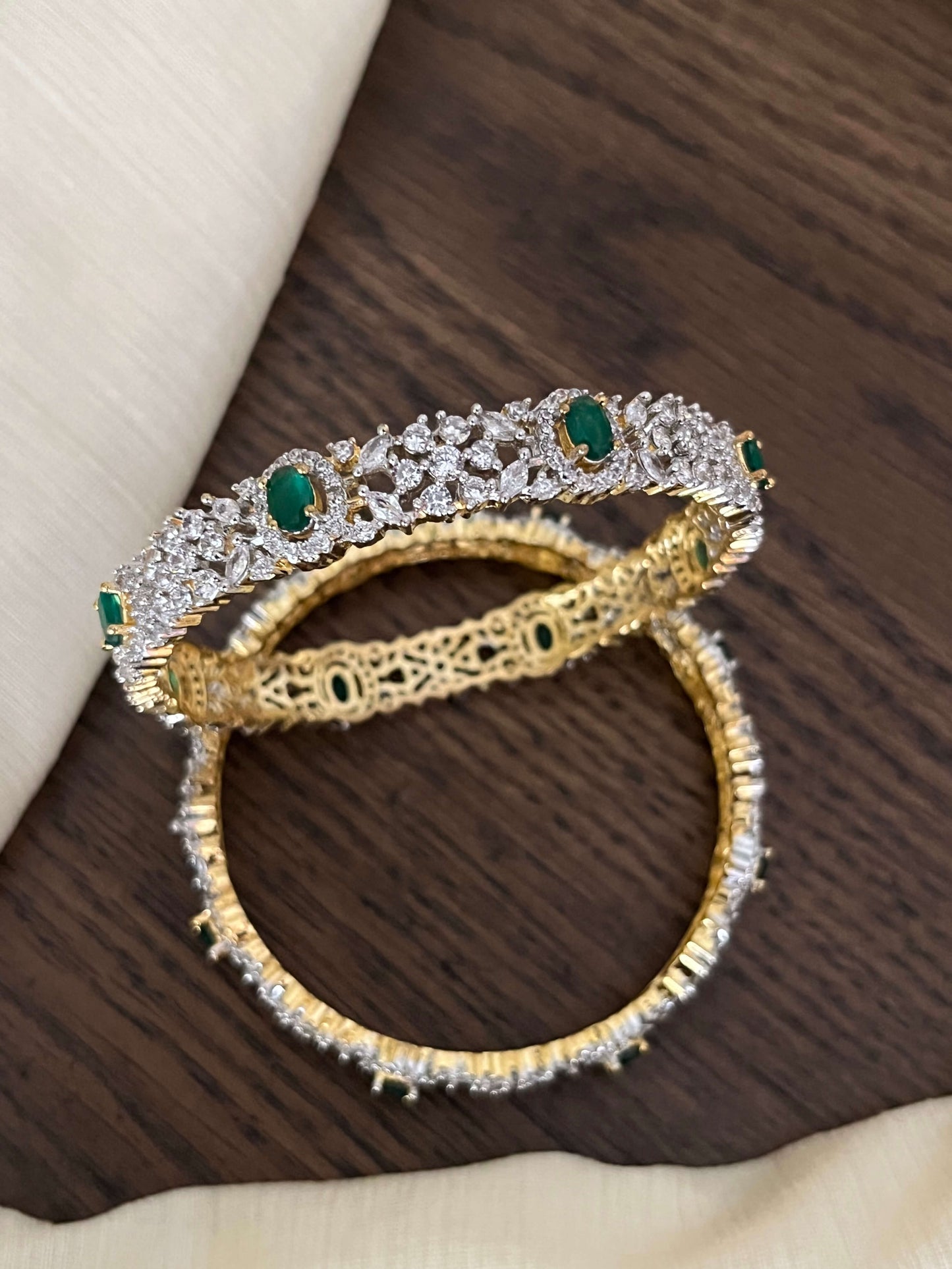 Premium Green Stone AD Bangles – Gold Finish