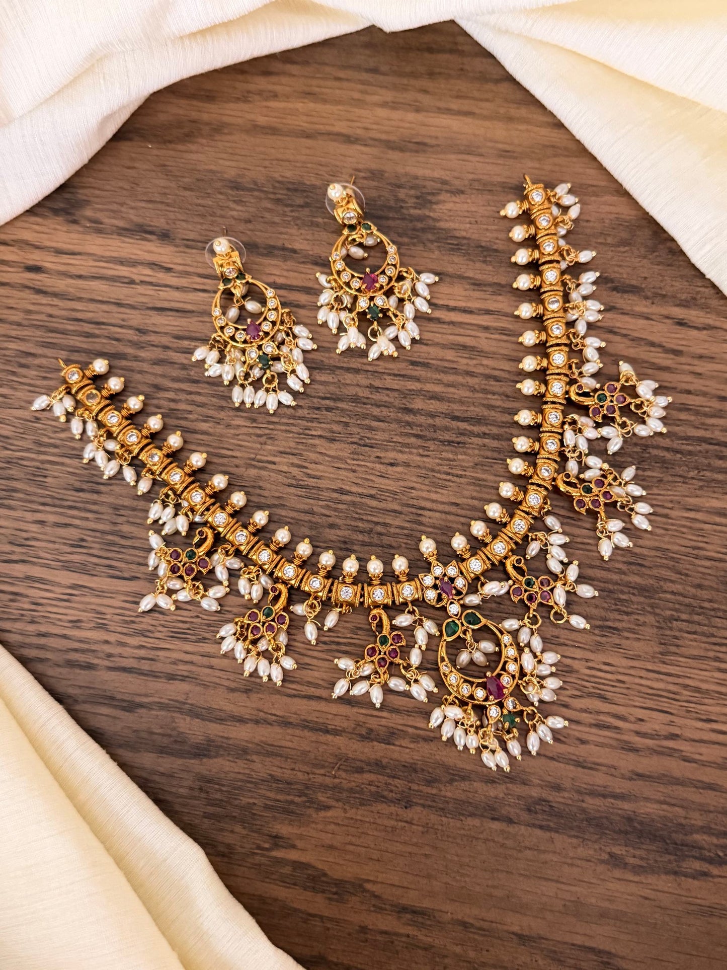 Rice Pearl Guttapusalu Necklace Set