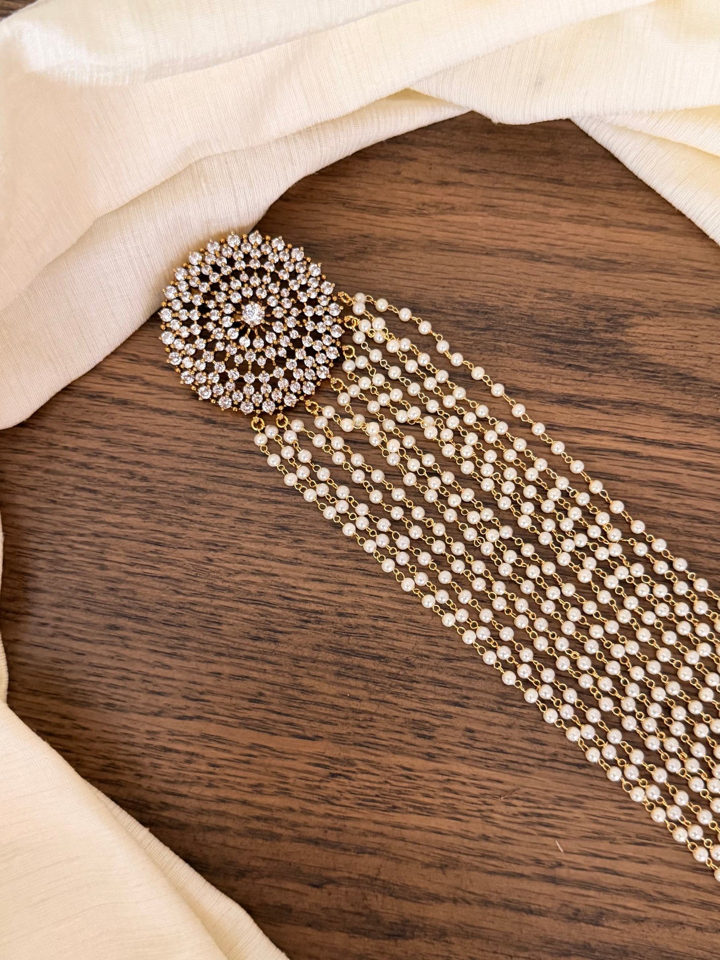 CZ Oval Pearl Cascade Jada / Hair Chain