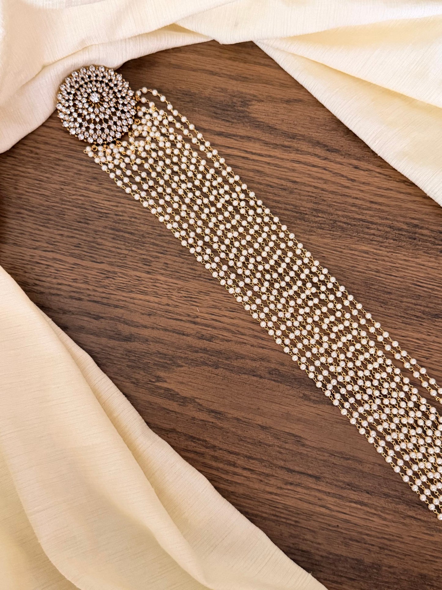 CZ Oval Pearl Cascade Jada / Hair Chain