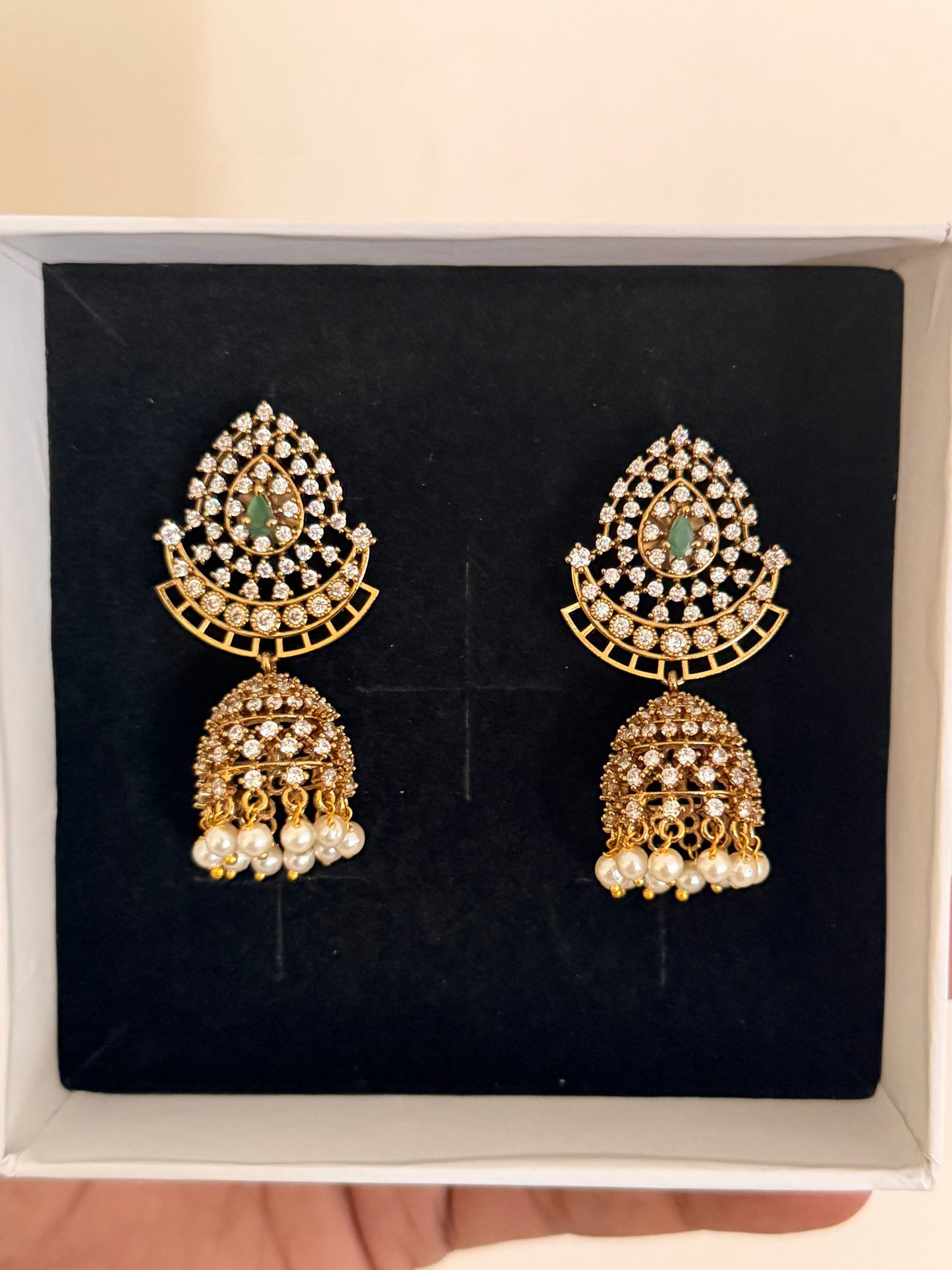 Teardrop CZ Jhumka Earrings