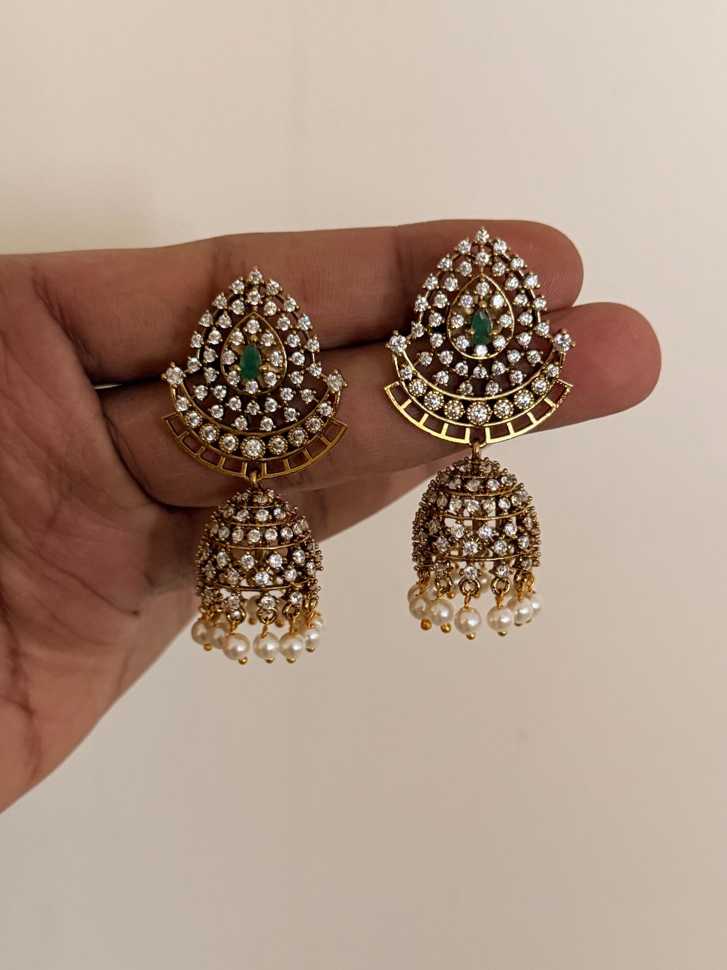 Teardrop CZ Jhumka Earrings